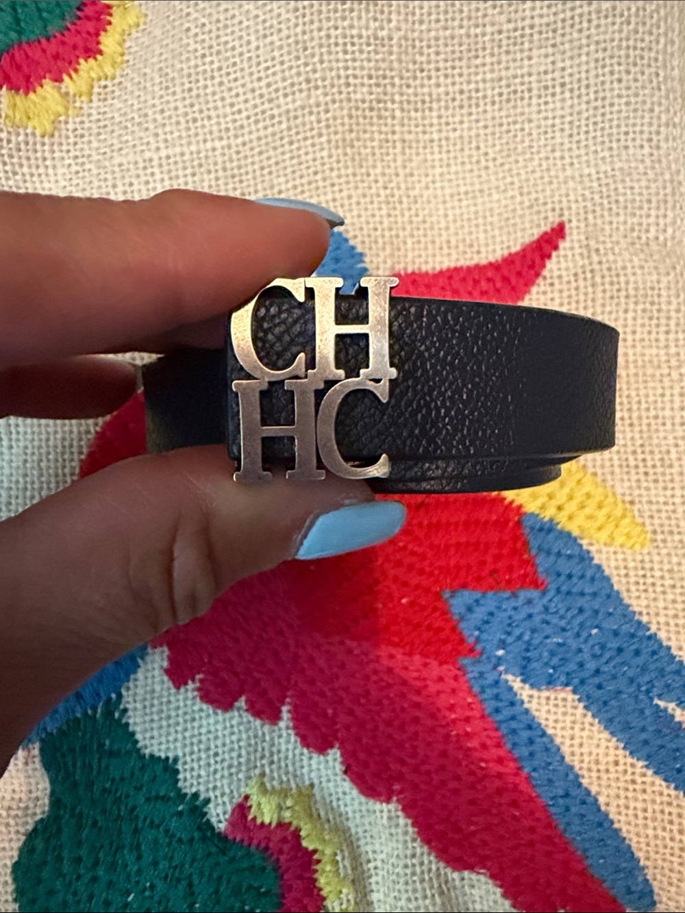 Carolina Herrera Black Leather CHHC Logo Belt